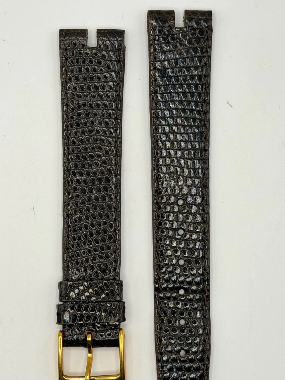 Gucci Dark Brown Lizard-Embossed Leather Watch Strap with Gold Buckle 16MM - Picture 3 of 4